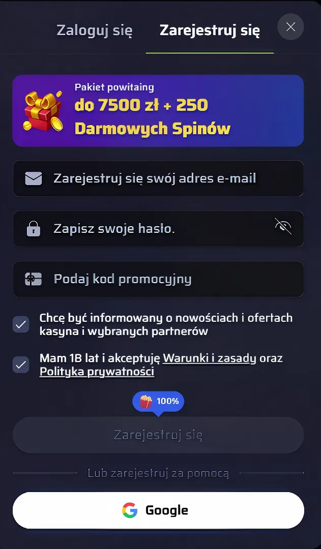 Szybka rejestracja konta